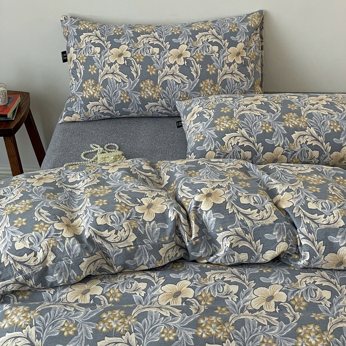 91家纺网 家纺一手货源 找家纺 一比一家纺 2026秋冬新款高克重棉麻原麻复古诧季风原麻四件套-简单款 兰兮