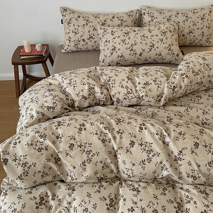 91家纺网 家纺一手货源 找家纺 一比一家纺 2025秋冬新款高克重棉麻原麻复古诧季风原麻四件套-简单款 茶里