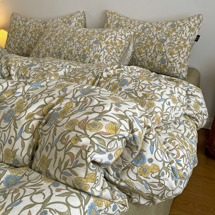 91家纺网 家纺一手货源 找家纺 一比一家纺 2026秋冬新款高克重棉麻原麻复古诧季风原麻四件套-简单款 秘境绿