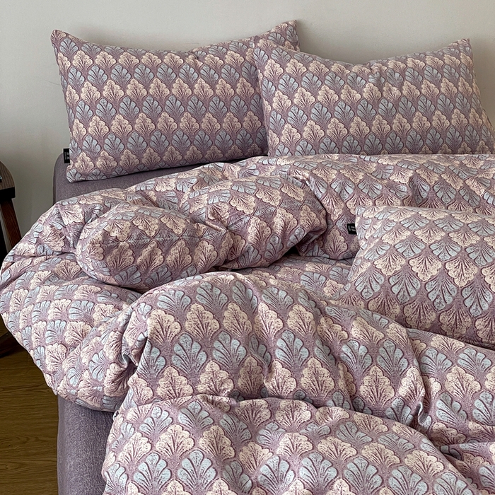 91家纺网 家纺一手货源 找家纺 一比一家纺 2026秋冬新款高克重棉麻原麻复古诧季风原麻四件套-简单款 落叶知秋紫