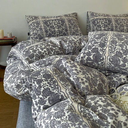 91家纺网 家纺一手货源 找家纺 （总）一比一家纺 2025秋冬新款高克重棉麻原麻复古诧季风原麻四件套-简单款