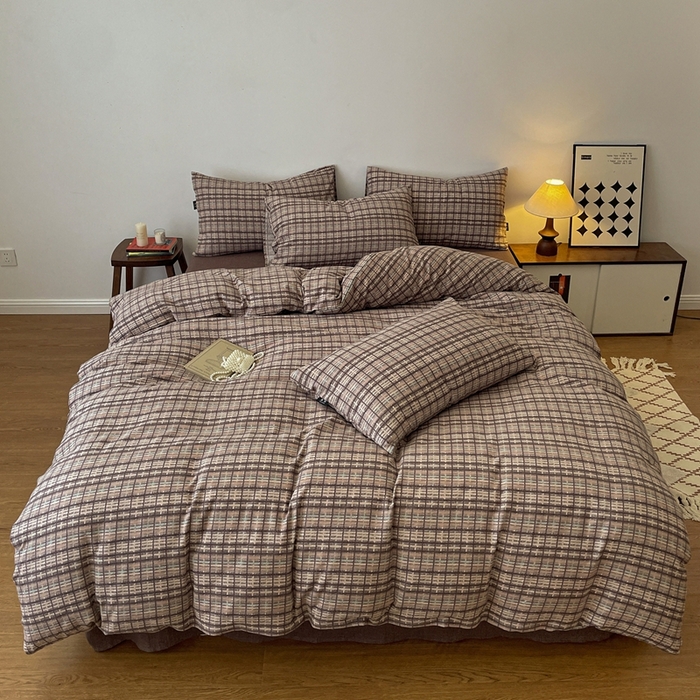 91家纺网 家纺一手货源 找家纺 一比一家纺 2025秋冬新款高克重棉麻原麻复古诧季风原麻四件套-简单款 茶巷