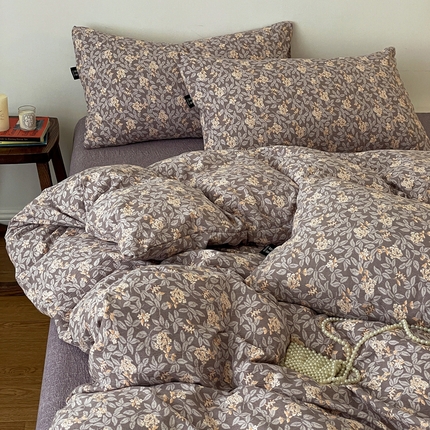 一比一家纺 2025秋冬新款高克重棉麻原麻复古诧季风原麻四件套-简单款 复暮