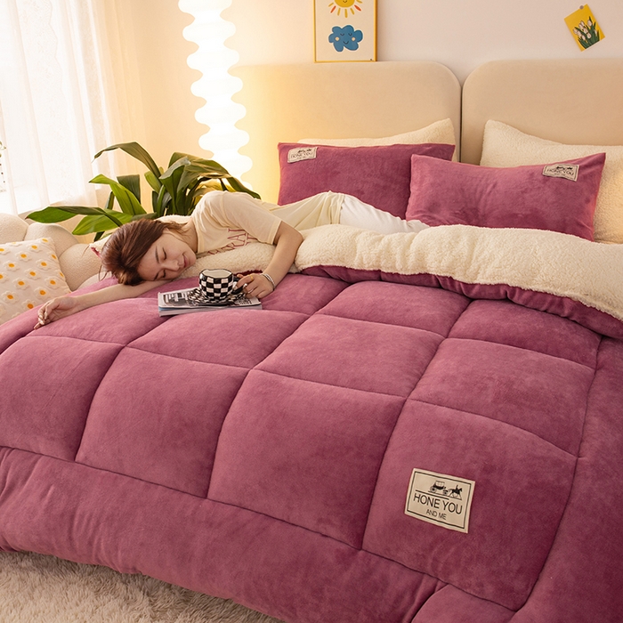 91家纺网 家纺一手货源 找家纺 畅销被业 2025新款纯色加厚保暖雪花绒冬被春秋被被子被芯（跨境） 豆沙