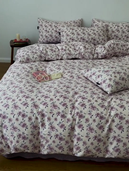 91家纺网 家纺一手货源 找家纺 一比一家纺 2026秋冬新款高克重棉麻原麻复古诧季风原麻四件套-简单款 幻城