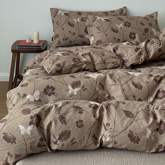 91家纺网 家纺一手货源 找家纺 一比一家纺 2025秋冬新款高克重棉麻原麻复古诧季风原麻四件套-简单款 晓梦