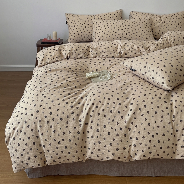 91家纺网 家纺一手货源 找家纺 一比一家纺 2025秋冬新款高克重棉麻原麻复古诧季风原麻四件套-简单款 复古豹