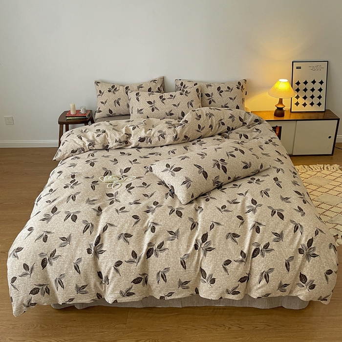 91家纺网 家纺一手货源 找家纺 一比一家纺 2025秋冬新款高克重棉麻原麻复古诧季风原麻四件套-简单款 花季