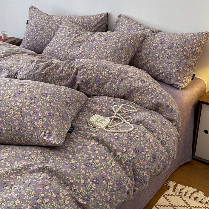 91家纺网 家纺一手货源 找家纺 一比一家纺 2025秋冬新款高克重棉麻原麻复古诧季风原麻四件套-简单款 洛檀紫