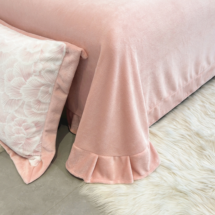 91家纺网 家纺一手货源 找家纺 梦精灵家纺 2025新款高克重加厚雕花牛奶绒四件套 锦芙