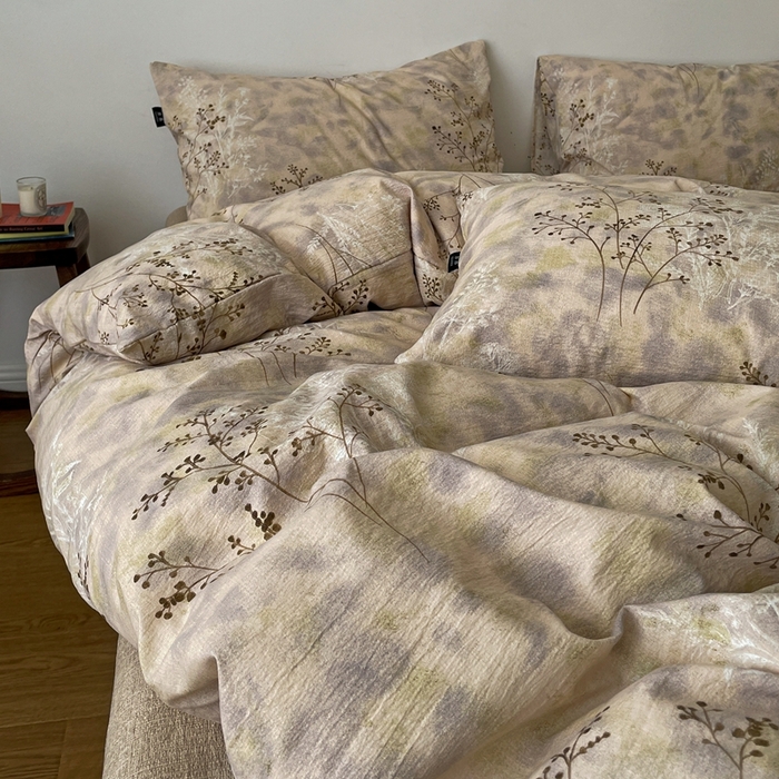 91家纺网 家纺一手货源 找家纺 一比一家纺 2026秋冬新款高克重棉麻原麻复古诧季风原麻四件套-简单款 梦境