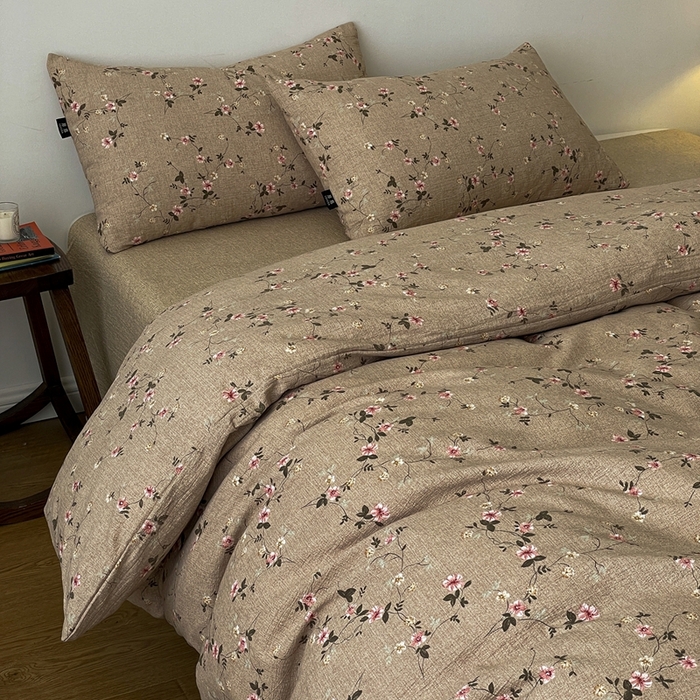 91家纺网 家纺一手货源 找家纺 一比一家纺 2025秋冬新款高克重棉麻原麻复古诧季风原麻四件套-简单款 花言