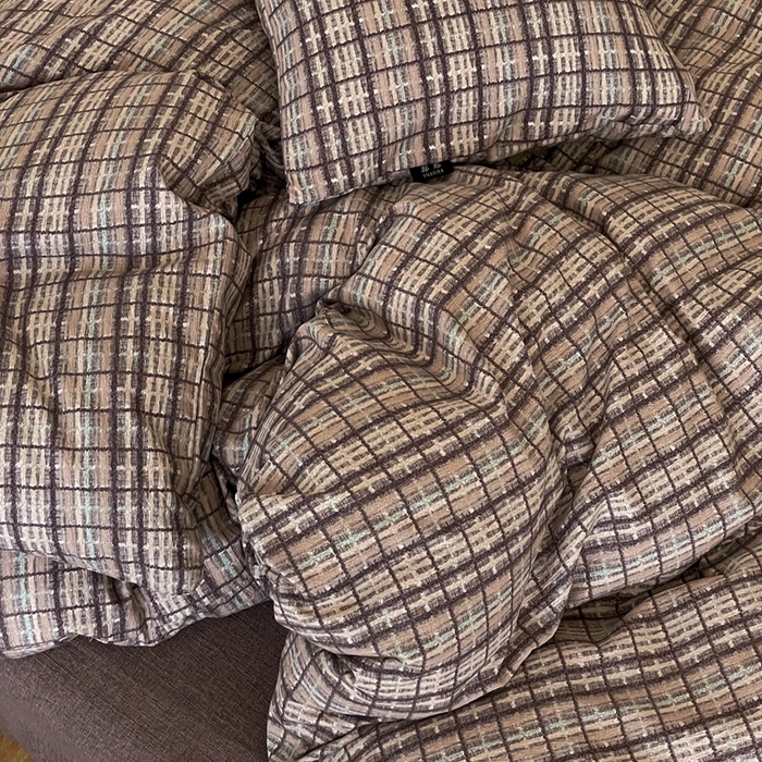 91家纺网 家纺一手货源 找家纺 一比一家纺 2025秋冬新款高克重棉麻原麻复古诧季风原麻四件套-简单款 茶巷