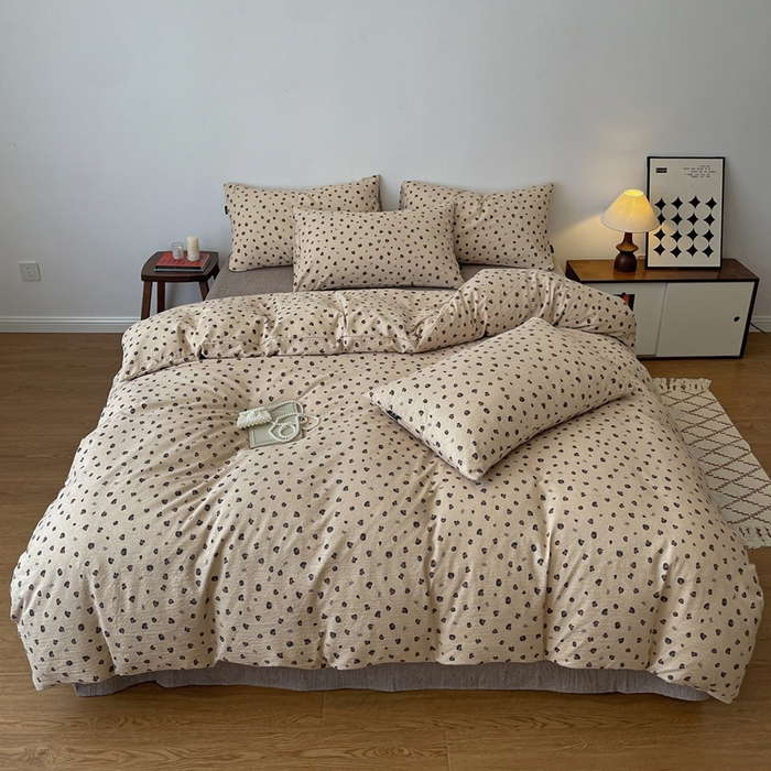 91家纺网 家纺一手货源 找家纺 一比一家纺 2025秋冬新款高克重棉麻原麻复古诧季风原麻四件套-简单款 复古豹