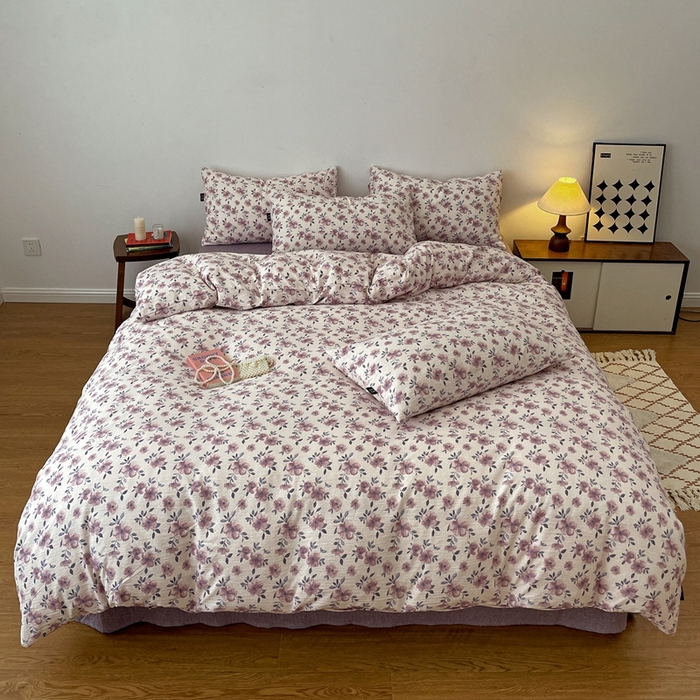 91家纺网 家纺一手货源 找家纺 一比一家纺 2026秋冬新款高克重棉麻原麻复古诧季风原麻四件套-简单款 幻城