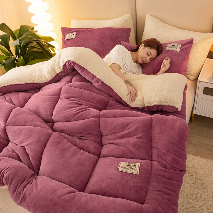 91家纺网 家纺一手货源 找家纺 畅销被业 2025新款纯色加厚保暖雪花绒冬被春秋被被子被芯（跨境） 豆沙