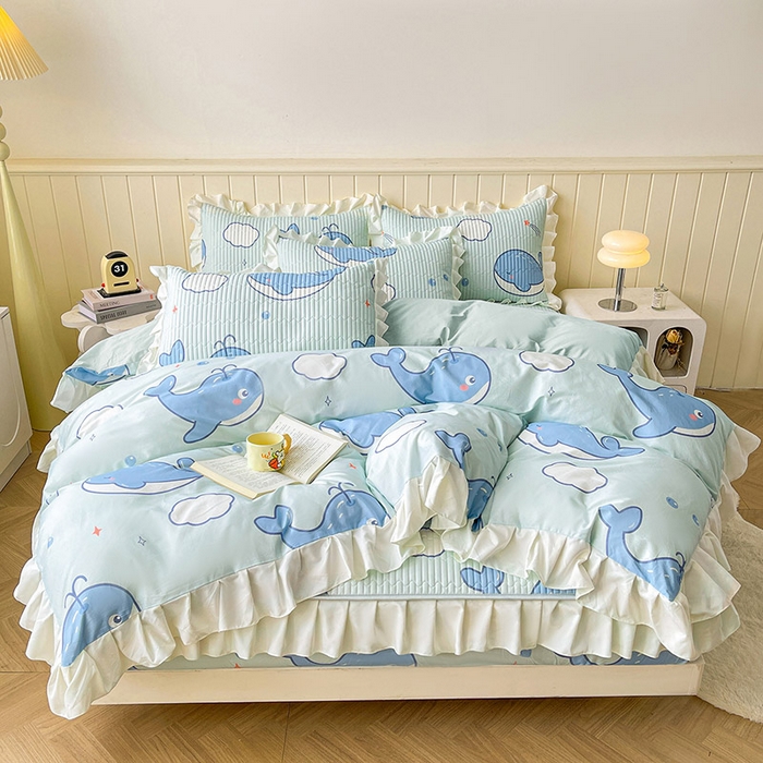 91家纺网 家纺一手货源 找家纺 伊人坊2025新款A类唯美纯棉印花夹棉床笠 纯棉+蓝鲸鱼