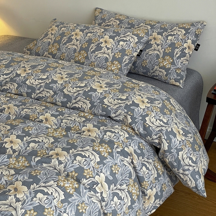 91家纺网 家纺一手货源 找家纺 一比一家纺 2026秋冬新款高克重棉麻原麻复古诧季风原麻四件套-简单款 兰兮