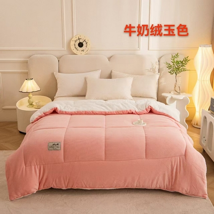 91家纺网 家纺一手货源 找家纺 畅销被业 2025新款纯色加厚保暖雪花绒冬被春秋被被子被芯（跨境） 牛奶绒-玉色