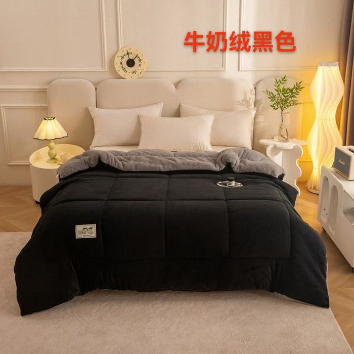 91家纺网 家纺一手货源 找家纺 畅销被业 2025新款纯色加厚保暖雪花绒冬被春秋被被子被芯（跨境） 牛奶绒-黑色