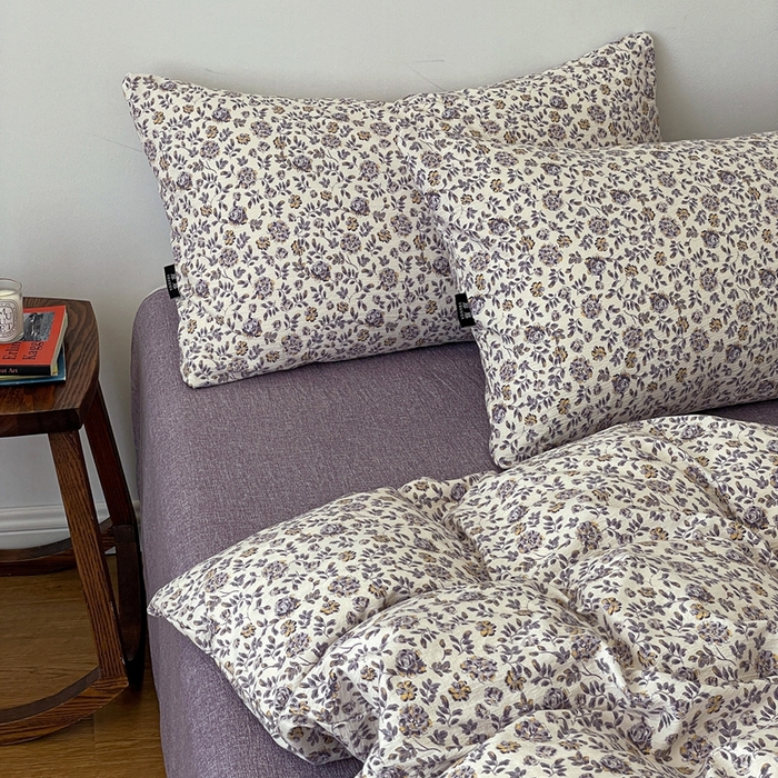 91家纺网 家纺一手货源 找家纺 一比一家纺 2025秋冬新款高克重棉麻原麻复古诧季风原麻四件套-简单款 花予紫