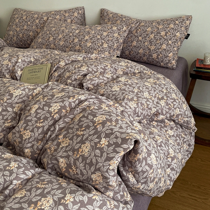 91家纺网 家纺一手货源 找家纺 一比一家纺 2025秋冬新款高克重棉麻原麻复古诧季风原麻四件套-简单款 复暮