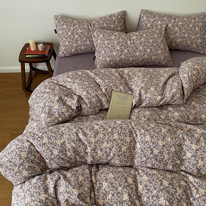 91家纺网 家纺一手货源 找家纺 一比一家纺 2025秋冬新款高克重棉麻原麻复古诧季风原麻四件套-简单款 复暮