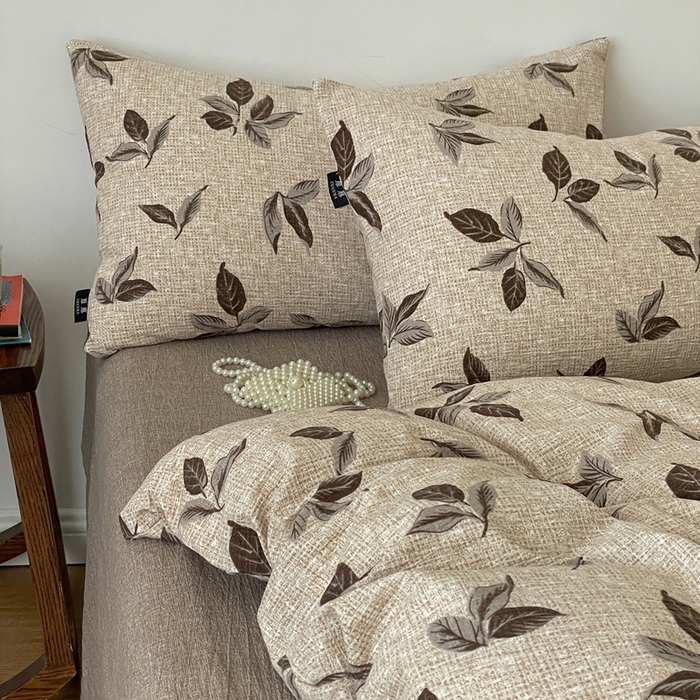 91家纺网 家纺一手货源 找家纺 一比一家纺 2025秋冬新款高克重棉麻原麻复古诧季风原麻四件套-简单款 花季