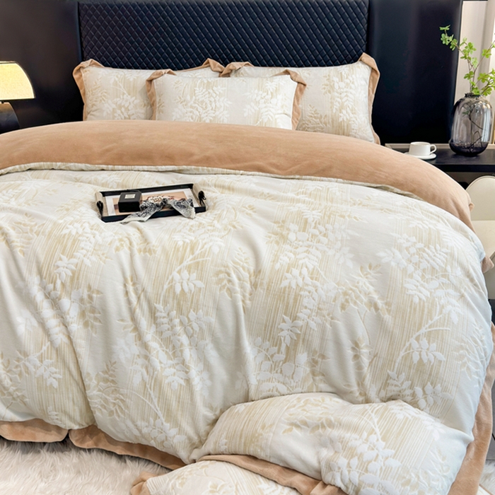 91家纺网 家纺一手货源 找家纺 梦精灵家纺 2025新款高克重加厚雕花牛奶绒四件套 瑞竹