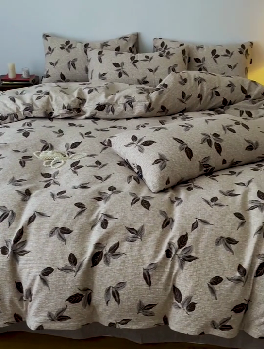 91家纺网 家纺一手货源 找家纺 一比一家纺 2025秋冬新款高克重棉麻原麻复古诧季风原麻四件套-简单款 花季