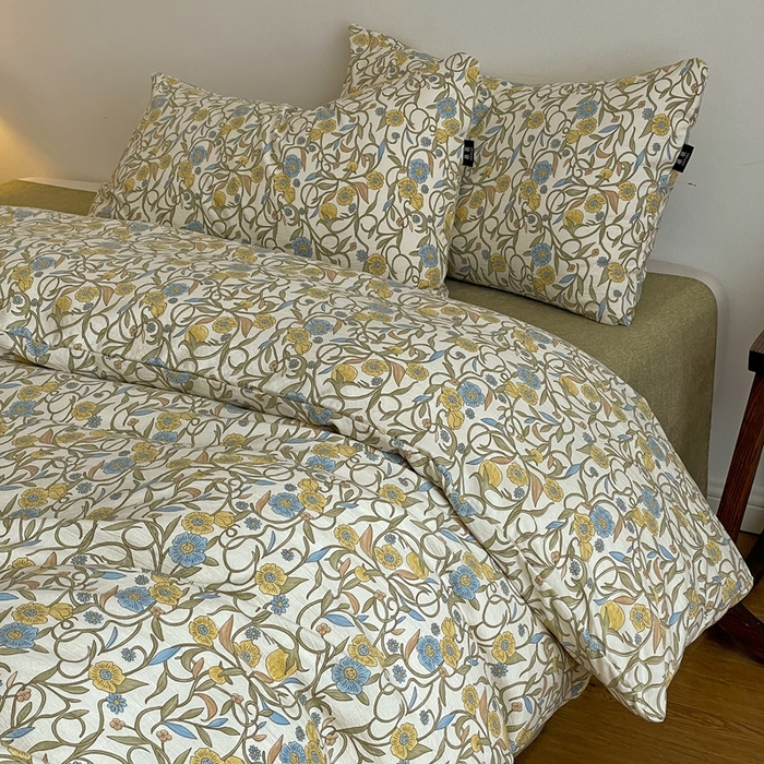 91家纺网 家纺一手货源 找家纺 一比一家纺 2026秋冬新款高克重棉麻原麻复古诧季风原麻四件套-简单款 秘境绿