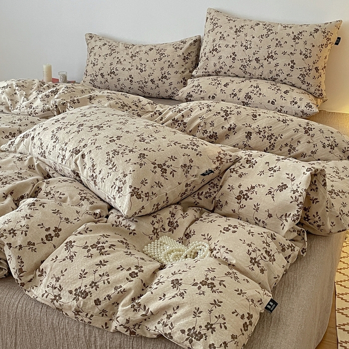 91家纺网 家纺一手货源 找家纺 一比一家纺 2025秋冬新款高克重棉麻原麻复古诧季风原麻四件套-简单款 茶里