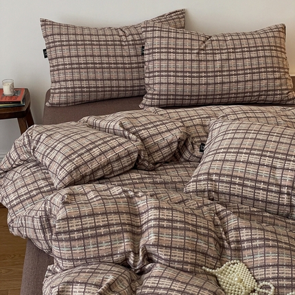 一比一家纺 2025秋冬新款高克重棉麻原麻复古诧季风原麻四件套-简单款 茶巷