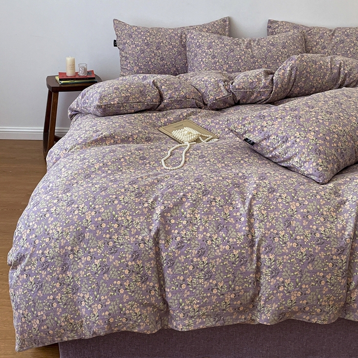 91家纺网 家纺一手货源 找家纺 一比一家纺 2025秋冬新款高克重棉麻原麻复古诧季风原麻四件套-简单款 洛檀紫