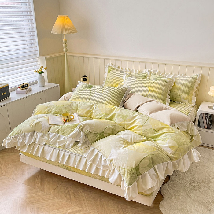 91家纺网 家纺一手货源 找家纺 伊人坊2025新款A类唯美纯棉印花夹棉床笠 纯棉+叶彩