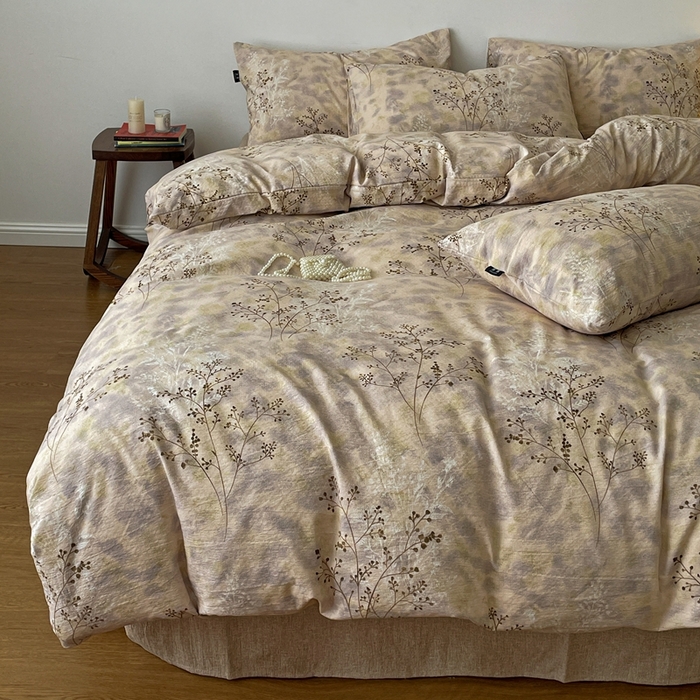 91家纺网 家纺一手货源 找家纺 一比一家纺 2026秋冬新款高克重棉麻原麻复古诧季风原麻四件套-简单款 梦境