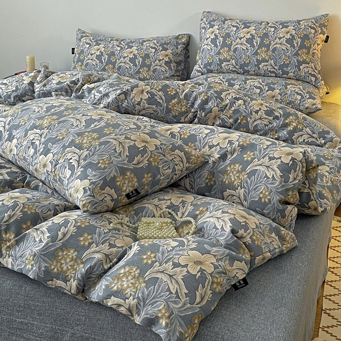 91家纺网 家纺一手货源 找家纺 一比一家纺 2026秋冬新款高克重棉麻原麻复古诧季风原麻四件套-简单款 兰兮