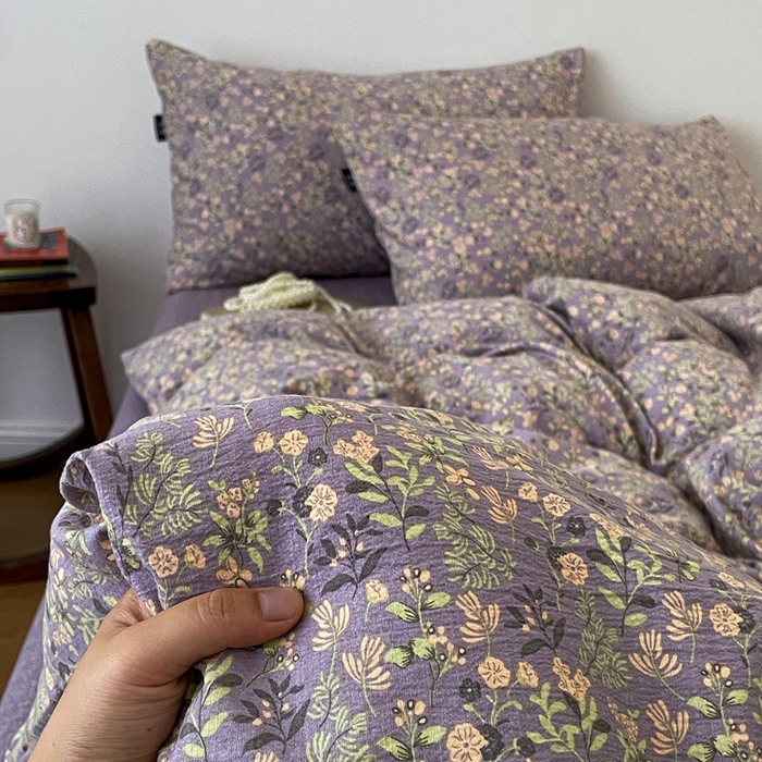 91家纺网 家纺一手货源 找家纺 一比一家纺 2025秋冬新款高克重棉麻原麻复古诧季风原麻四件套-简单款 洛檀紫