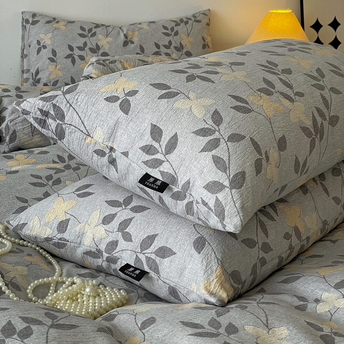 91家纺网 家纺一手货源 找家纺 一比一家纺 2026秋冬新款高克重棉麻原麻复古诧季风原麻四件套-简单款 蔓叶兰