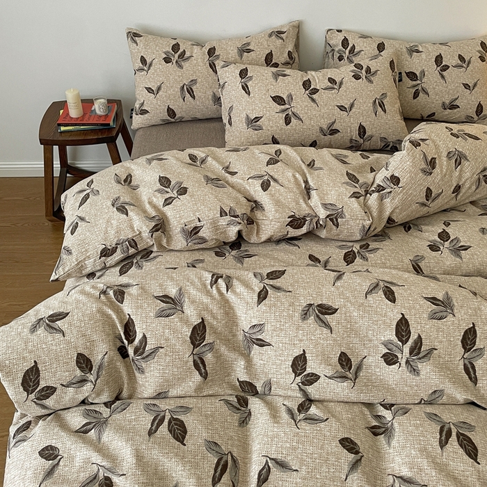 91家纺网 家纺一手货源 找家纺 一比一家纺 2025秋冬新款高克重棉麻原麻复古诧季风原麻四件套-简单款 花季