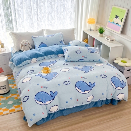 鸿羽樱（鸿羽樱）家纺 2025新款直播热款小清新牛奶绒四件套 鲸鱼