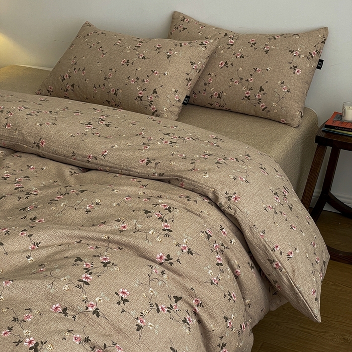 91家纺网 家纺一手货源 找家纺 一比一家纺 2025秋冬新款高克重棉麻原麻复古诧季风原麻四件套-简单款 花言