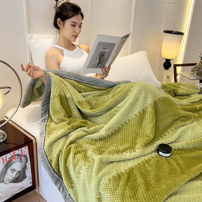 91家纺网 家纺一手货源 找家纺 世纪绒品 2025新款A类撸猫色织牛奶绒多功能毛毯 艾森-绿