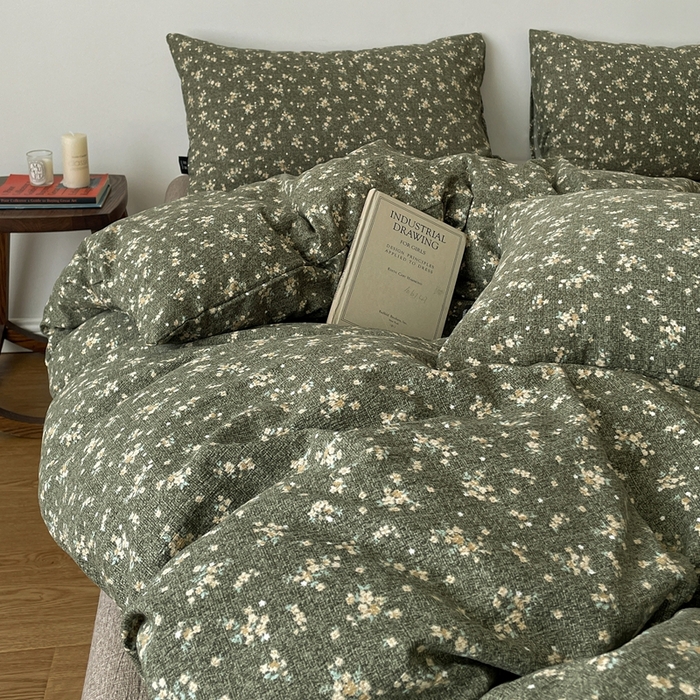 91家纺网 家纺一手货源 找家纺 一比一家纺 2026秋冬新款高克重棉麻原麻复古诧季风原麻四件套-简单款 茉莉-亚绿