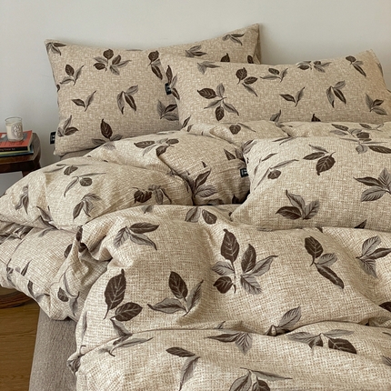 一比一家纺 2025秋冬新款高克重棉麻原麻复古诧季风原麻四件套-简单款 花季