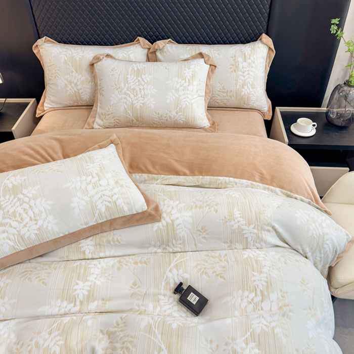 91家纺网 家纺一手货源 找家纺 梦精灵家纺 2025新款高克重加厚雕花牛奶绒四件套 瑞竹