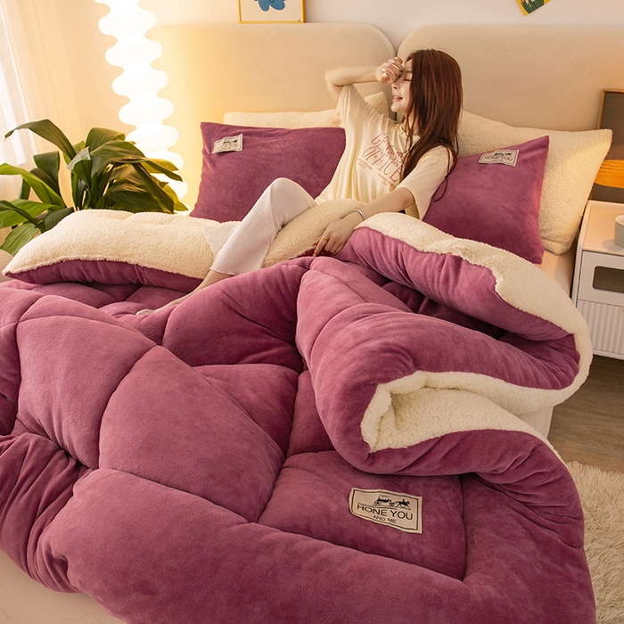 91家纺网 家纺一手货源 找家纺 畅销被业 2025新款纯色加厚保暖雪花绒冬被春秋被被子被芯（跨境） 豆沙