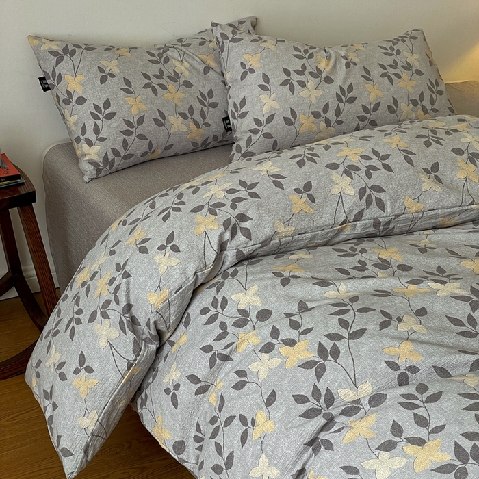 91家纺网 家纺一手货源 找家纺 一比一家纺 2026秋冬新款高克重棉麻原麻复古诧季风原麻四件套-简单款 蔓叶兰