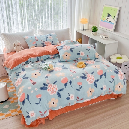 鸿羽樱（鸿羽樱）家纺 2025新款直播热款小清新牛奶绒四件套 春日-兰