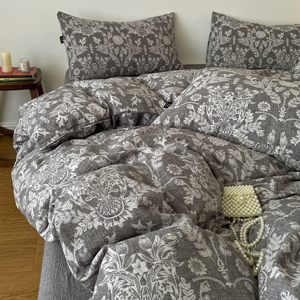 91家纺网 家纺一手货源 找家纺 （总）一比一家纺 2025秋冬新款高克重棉麻原麻复古诧季风原麻四件套-简单款